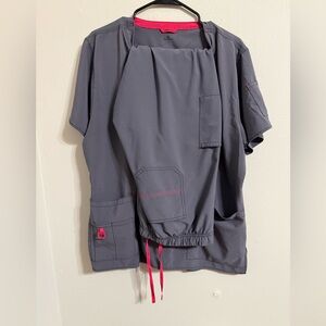 Carhartt Gray Top and Bottom Scrub Set with pink accent